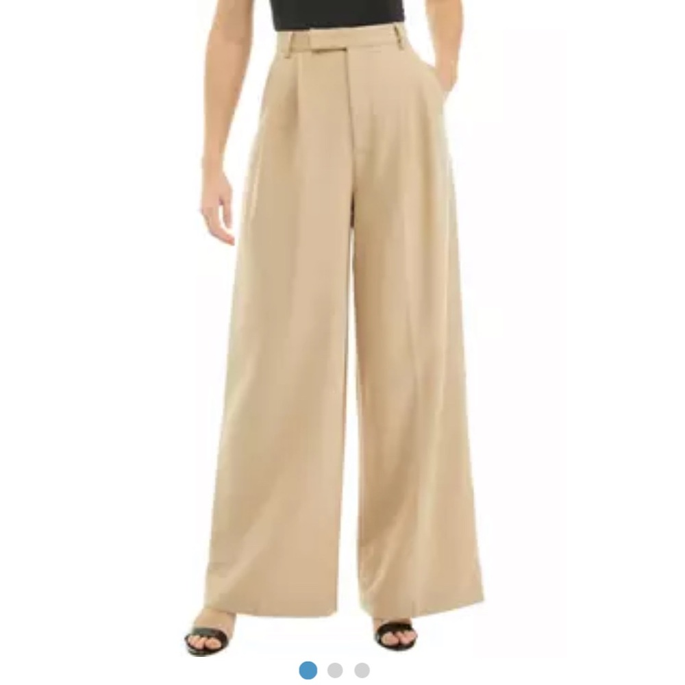 ASTR the Label Milani Wide-Leg Pleated Pants Women's S Taupe Hook & Bar Closure~